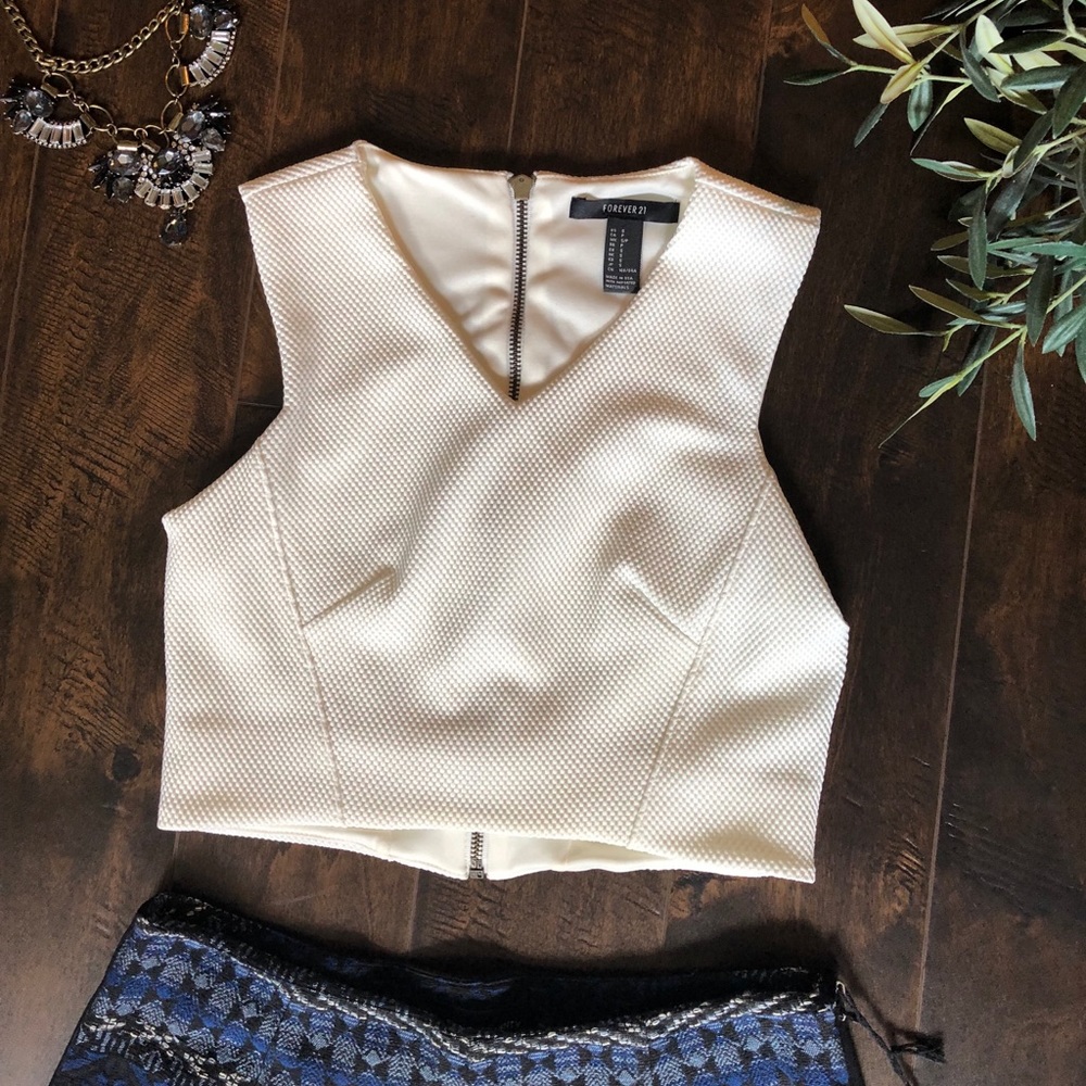 White Textured Crop Top
